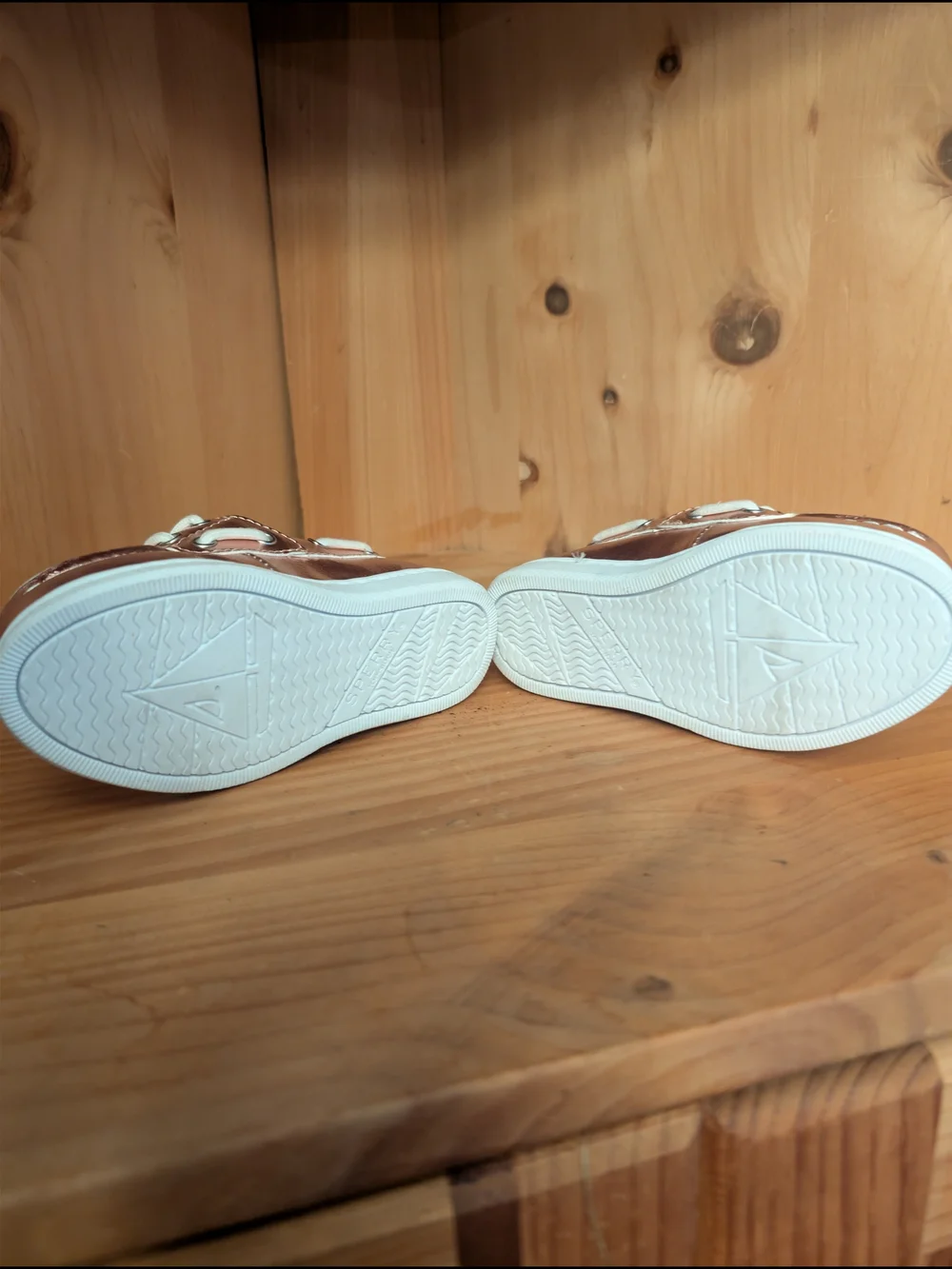 Sperry Girls Metallic Rose Gold Boat Shoes with White Laces